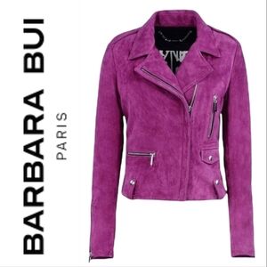 Barbara Bui Lambskin Suede Leather Moto Jacket In Raspberry Sz 38 US Sm